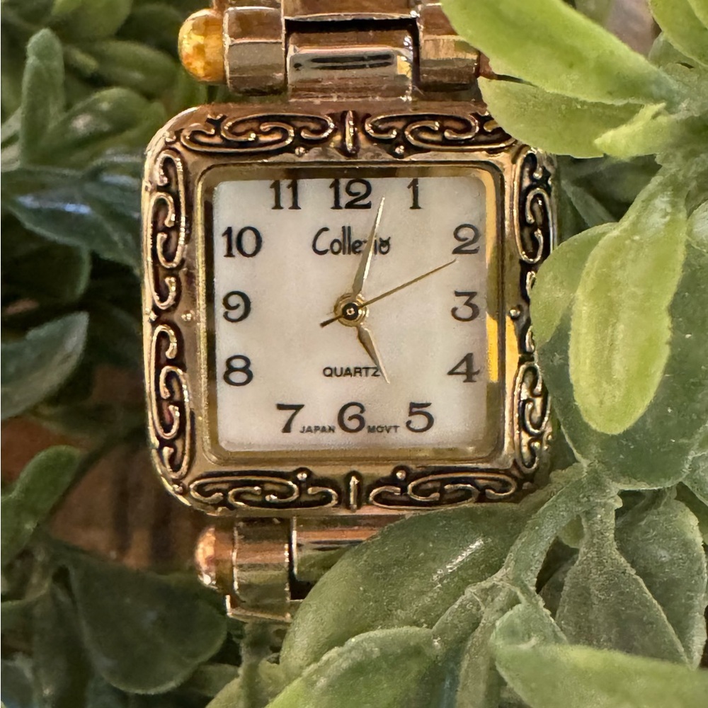 Collezio Abalone Women Vintage Cuff Watch Silver with Gold Detailing Square Face - Picture 5 of 9